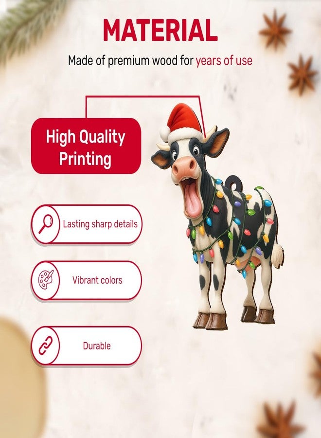 GENANY Dairy Cow Christmas Ornament, Farmhouse Hanging Ornaments 2025, Wooden Keepsake, Christmas Funny Gifts for Men Women, Cow Themed Tree Decorations - Image 3